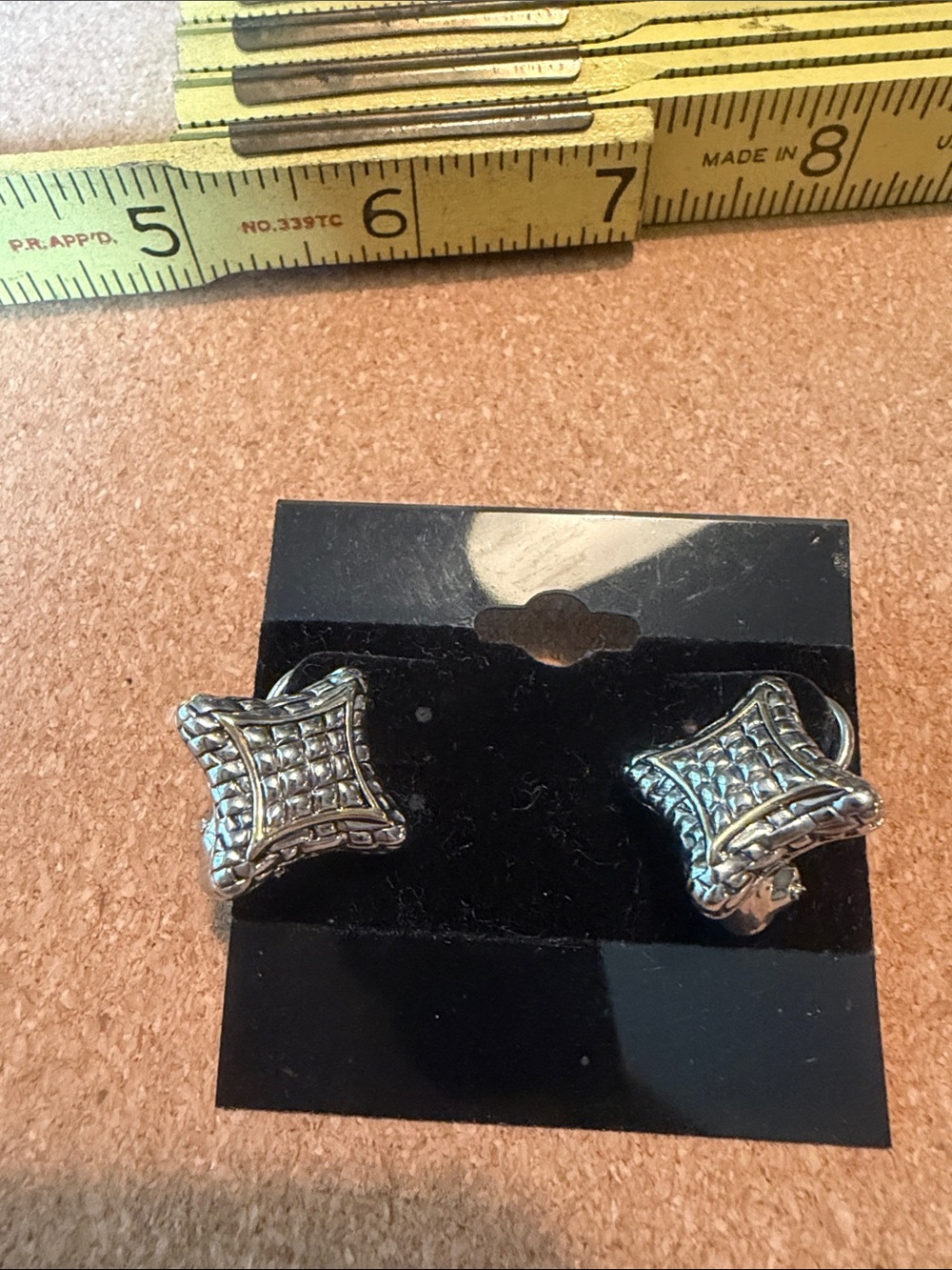 Silver Tone Textured Star pierced safety close Earrings